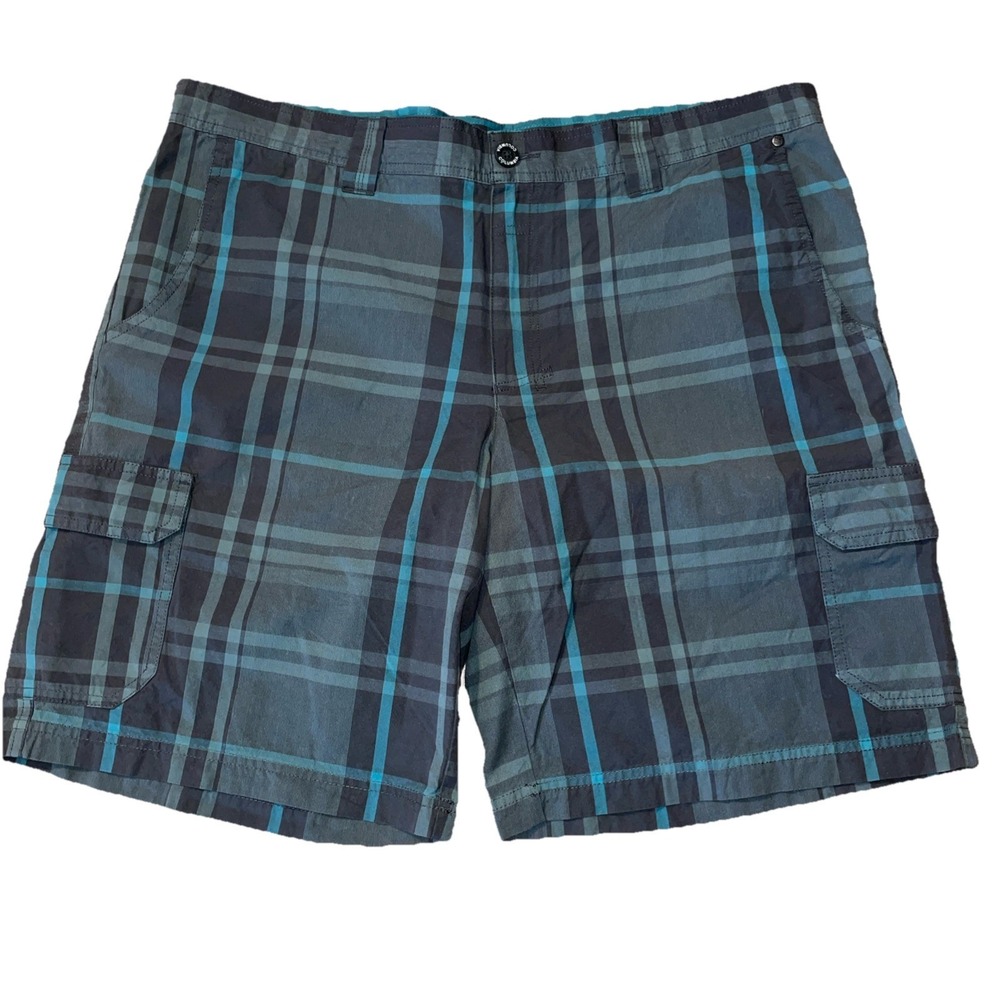 Columbia Cargo Shorts Men‎ Size 38x10 Blue Omni-Shade Casual Plaid